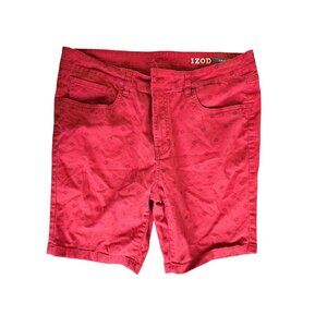 Izod Mens Slim Fit Red Patterned Casual Shorts 36" Waist Cotton Blend